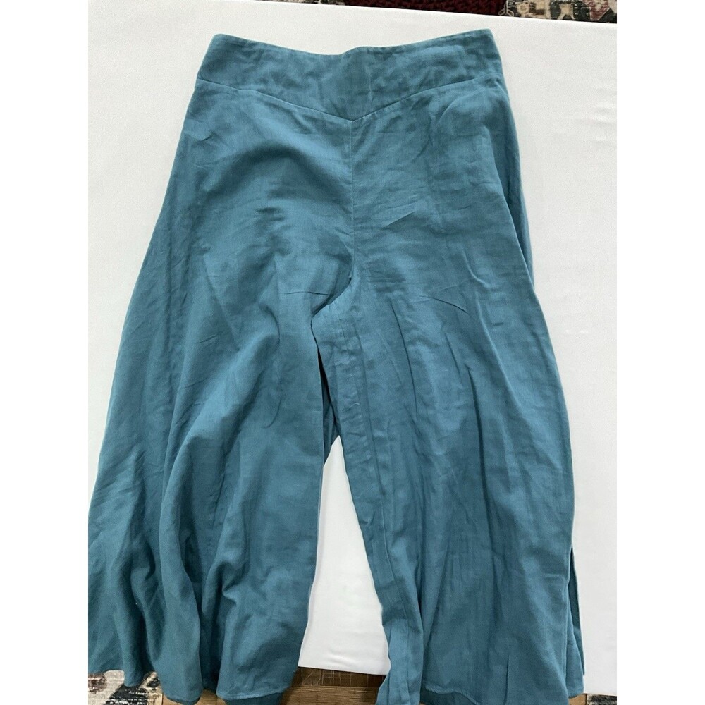 Tropic Bliss Teal Linen Wide Leg Palazzo Pants XXL Boho Lagenlook Coastal